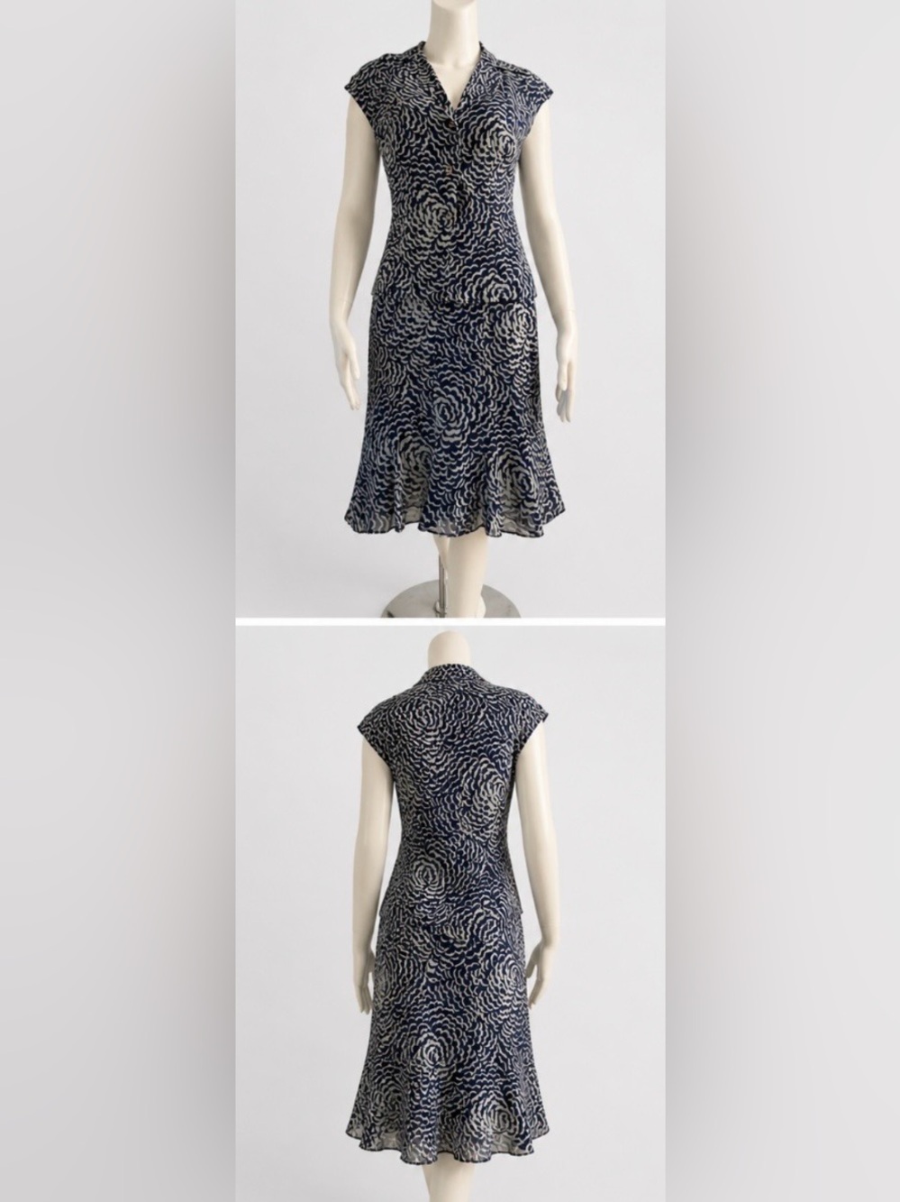 2-Piece Set Norma Kamali Silk  Swirl Print Cap-Sleeve Dress & Blouse